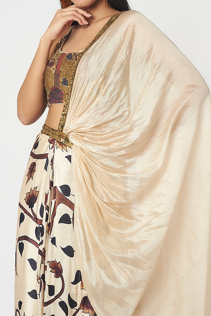 Beige Chanderi Silk Printed Skirt Set by Punit Balana at Pernia's Pop Up Shop