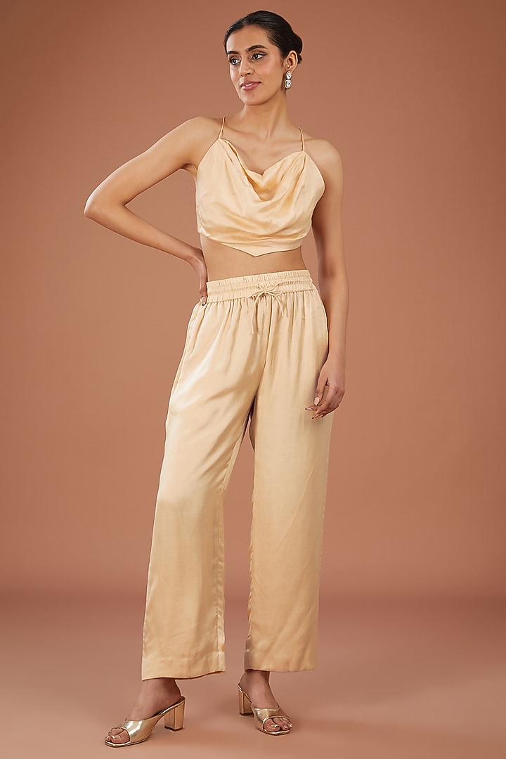 Gold Satin Silk & Chanderi Silk Resham Work Jacket Set by Punit Balana at Pernia's Pop Up Shop