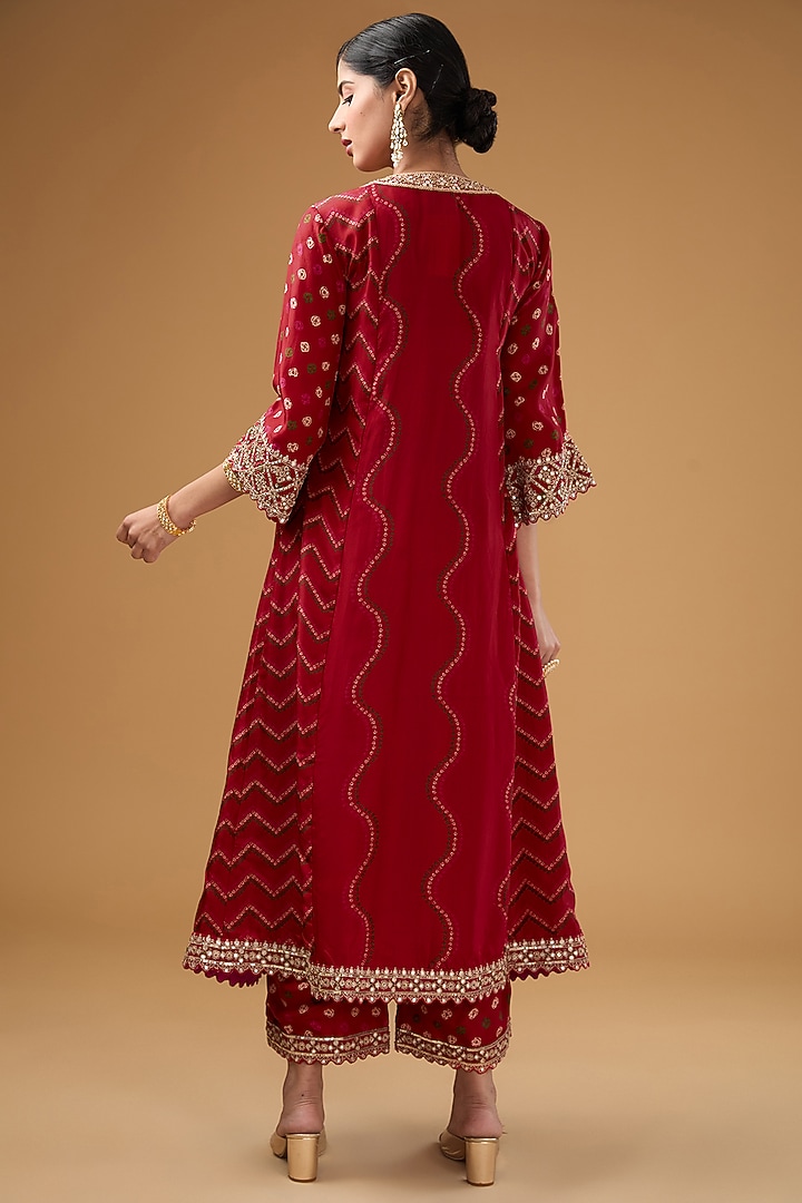 Red Silk Dori Embellished Wedding Anarkali Set by Punit Balana at Pernia's Pop Up Shop