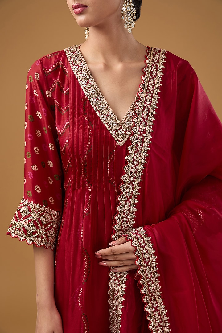 Red Silk Dori Embellished Wedding Anarkali Set by Punit Balana at Pernia's Pop Up Shop