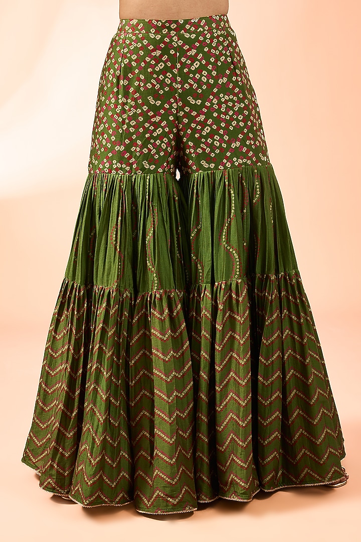 Green Silk Chanderi Bandhani Printed Gharara Set by Punit Balana at Pernia's Pop Up Shop