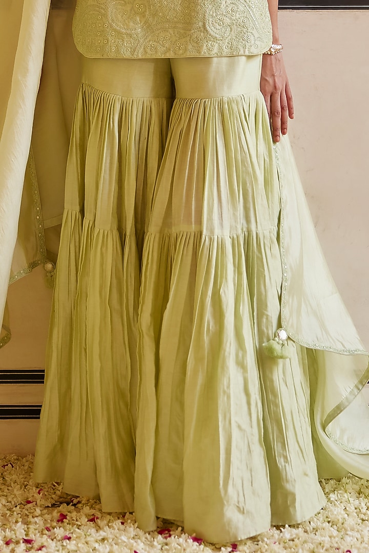 Mint Chanderi Silk & Organza Silk Gharara Set by Punit Balana at Pernia's Pop Up Shop