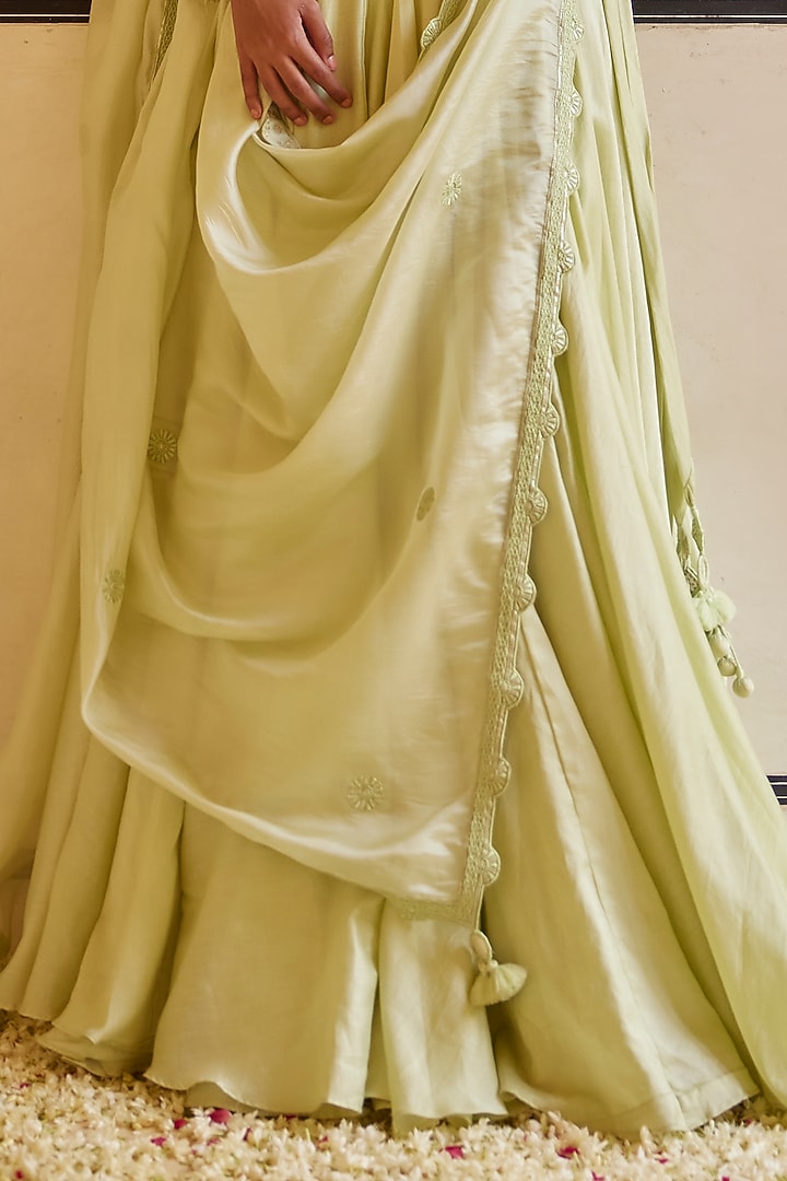 Mint Chanderi Silk & Organza Silk Embroidered Wedding Lehenga Set by Punit Balana at Pernia's Pop Up Shop