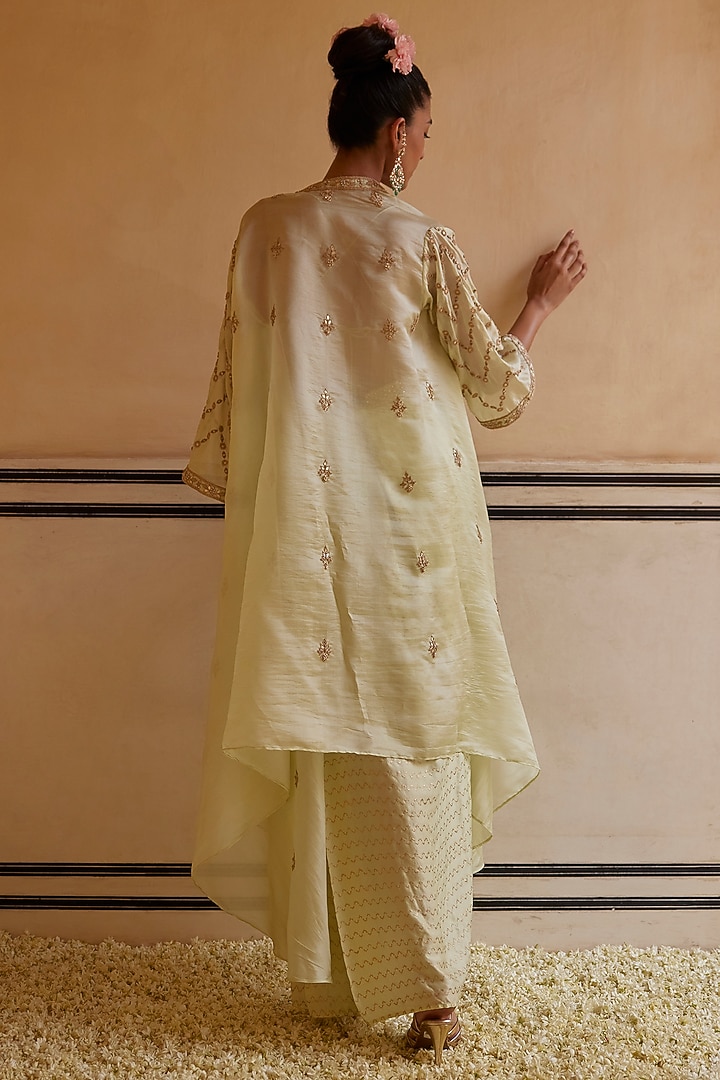 Mint Satin Silk & Organza Silk Embellished Skirt Set by Punit Balana at Pernia's Pop Up Shop