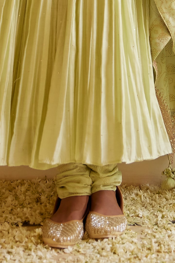 Mint Chanderi Silk & Organza Silk Embroidered Wedding Anarkali Set by Punit Balana at Pernia's Pop Up Shop