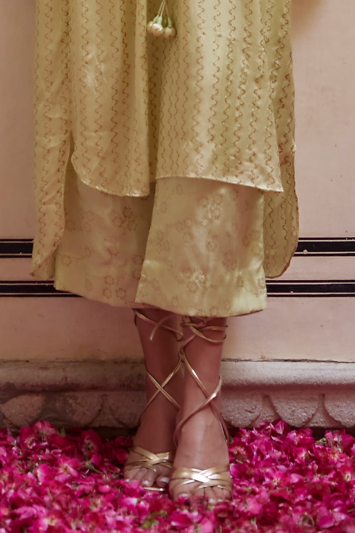 Mint Satin Silk Embroidered & Printed Tunic Set by Punit Balana at Pernia's Pop Up Shop