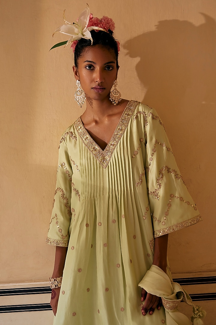 Mint Silk & Organza Silk Embroidered Bridal Anarkali Set by Punit Balana at Pernia's Pop Up Shop