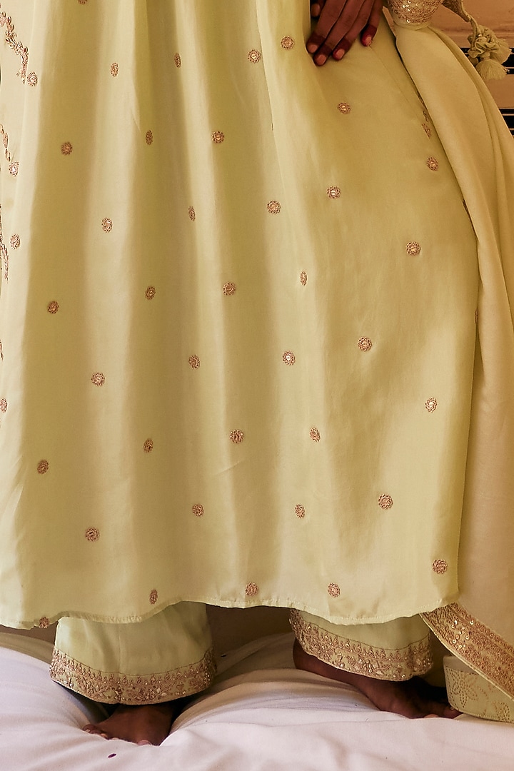 Mint Silk & Organza Silk Embroidered Bridal Anarkali Set by Punit Balana at Pernia's Pop Up Shop