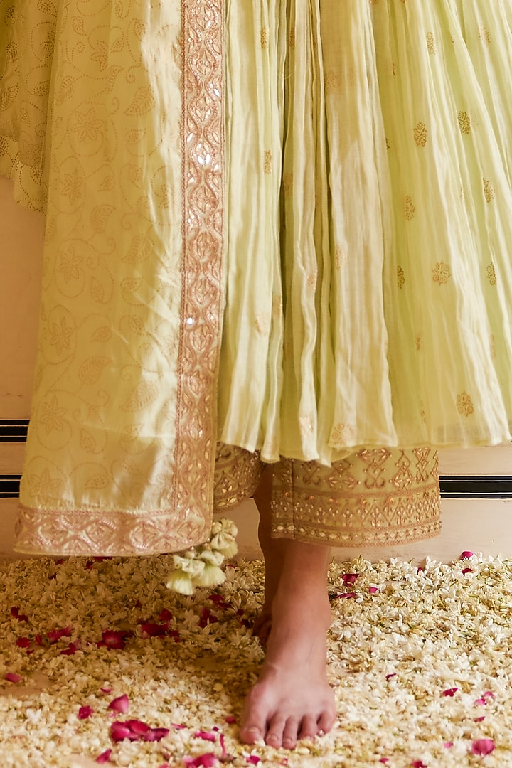 Mint Handloom Chanderi & Organza Silk Embroidered Wedding Anarkali Set by Punit Balana at Pernia's Pop Up Shop