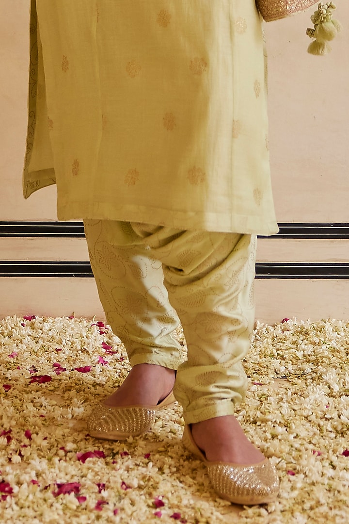 Mint Chanderi Silk & Organza Silk Embroidered Kurta Set by Punit Balana at Pernia's Pop Up Shop