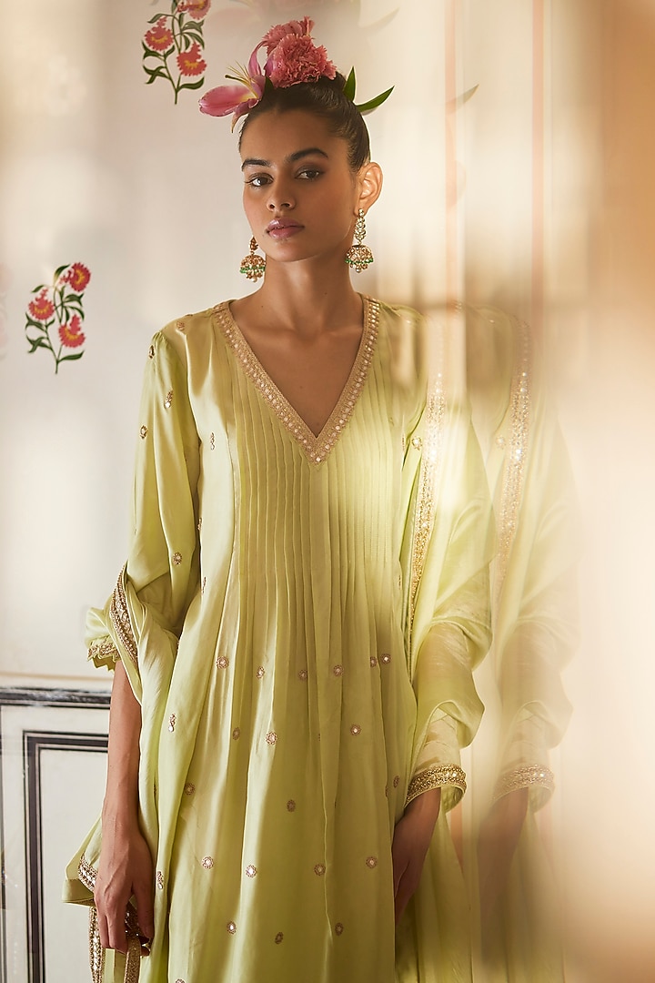 Mint Silk & Organza Silk Embroidered Wedding Anarkali Set by Punit Balana at Pernia's Pop Up Shop