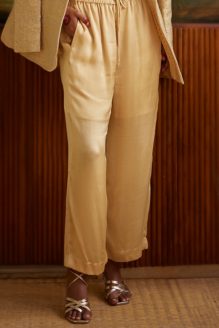 Buttercup Satin Silk & Chanderi Silk Embroidered Jacket Set by Punit Balana at Pernia's Pop Up Shop