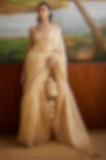 Buttercup Organza Silk & Chanderi Silk Embroidered Wedding Saree Set by Punit Balana at Pernia's Pop Up Shop