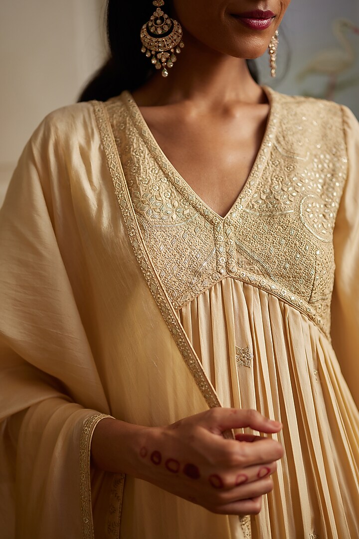 Buttercup Silk & Organza Silk Embroidered Wedding Anarkali Set by Punit Balana at Pernia's Pop Up Shop