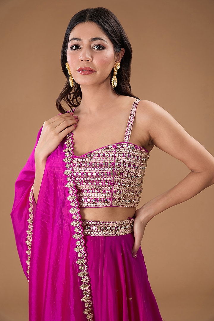 Rani Chanderi Silk & Organza Mirror Work Wedding Lehenga Set by Punit Balana at Pernia's Pop Up Shop