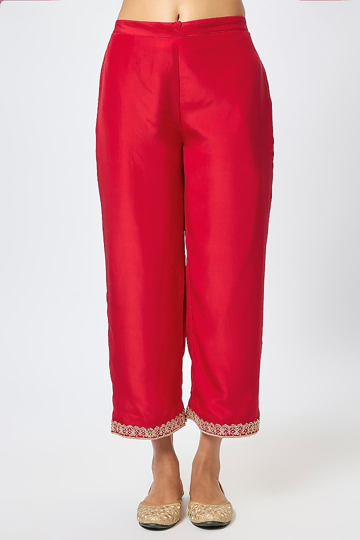 Surkh Laal Silk Printed & Marodi Work Kurta Set by Punit Balana at Pernia's Pop Up Shop
