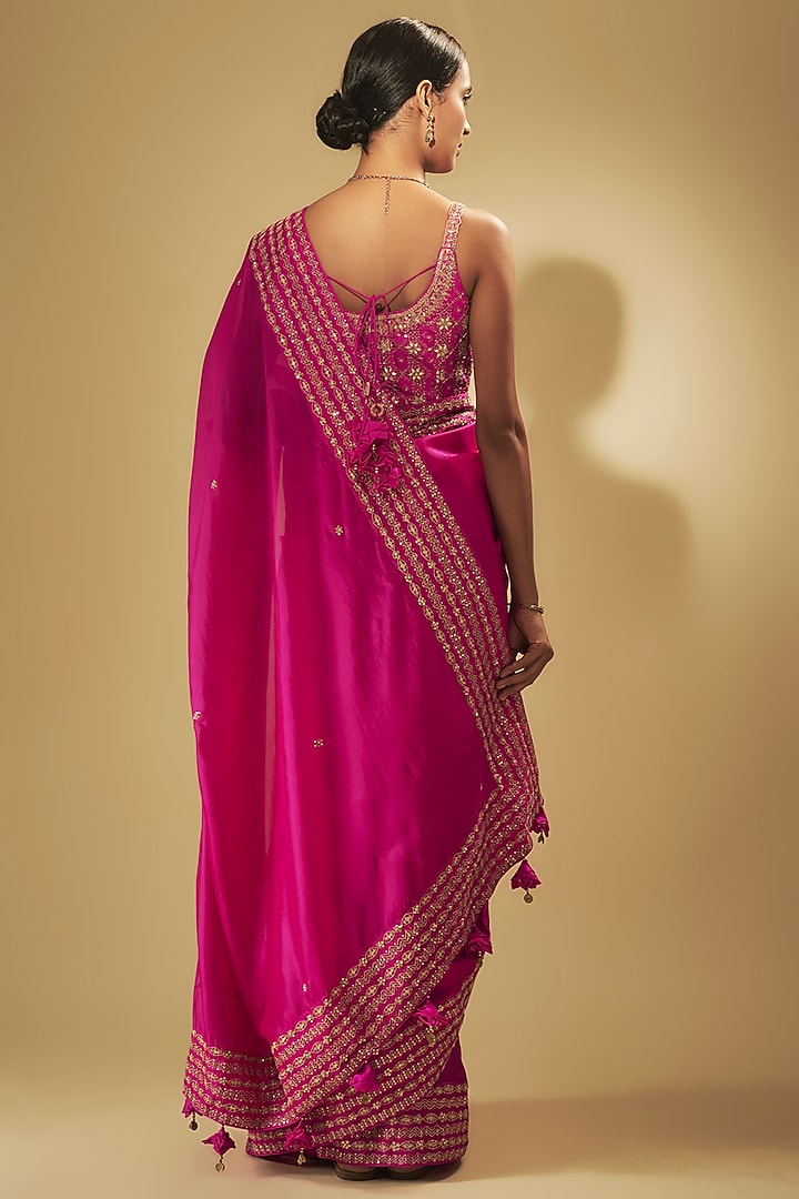 Pink Silk Organza Reception Saree Set by Punit Balana at Pernia's Pop Up Shop