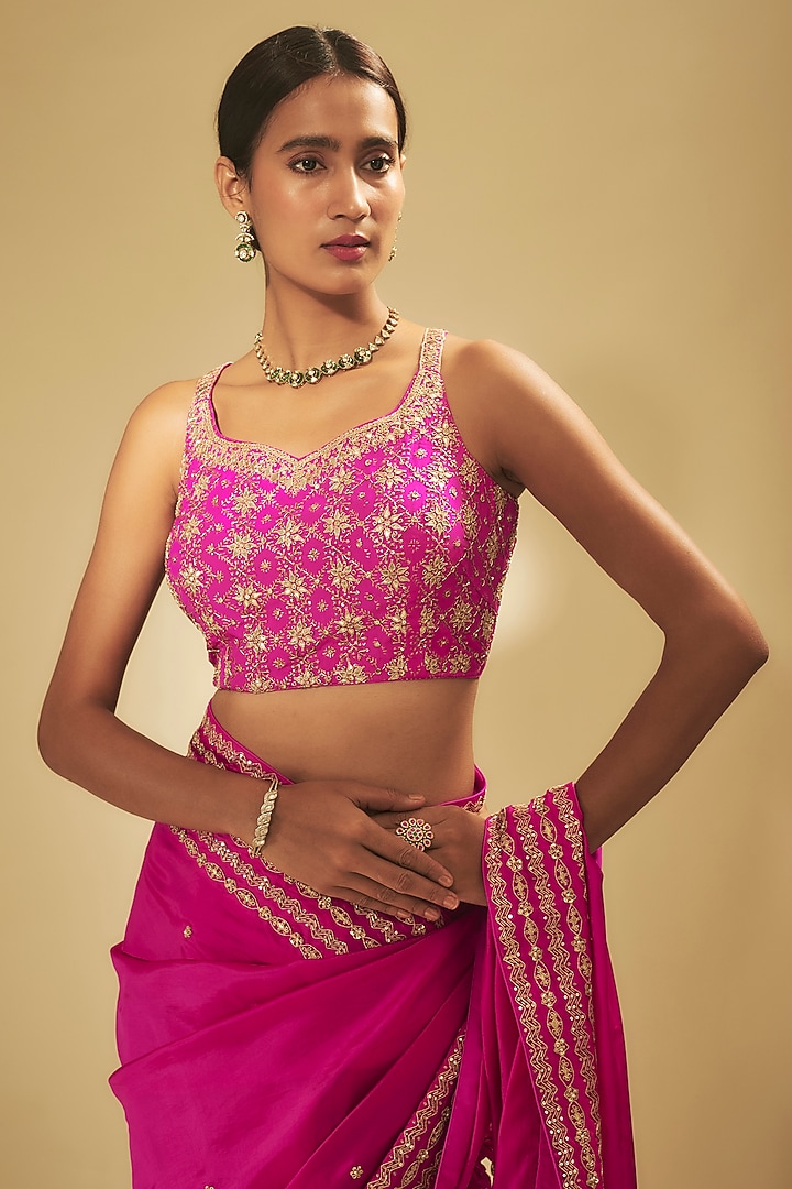 Pink Silk Organza Reception Saree Set by Punit Balana at Pernia's Pop Up Shop