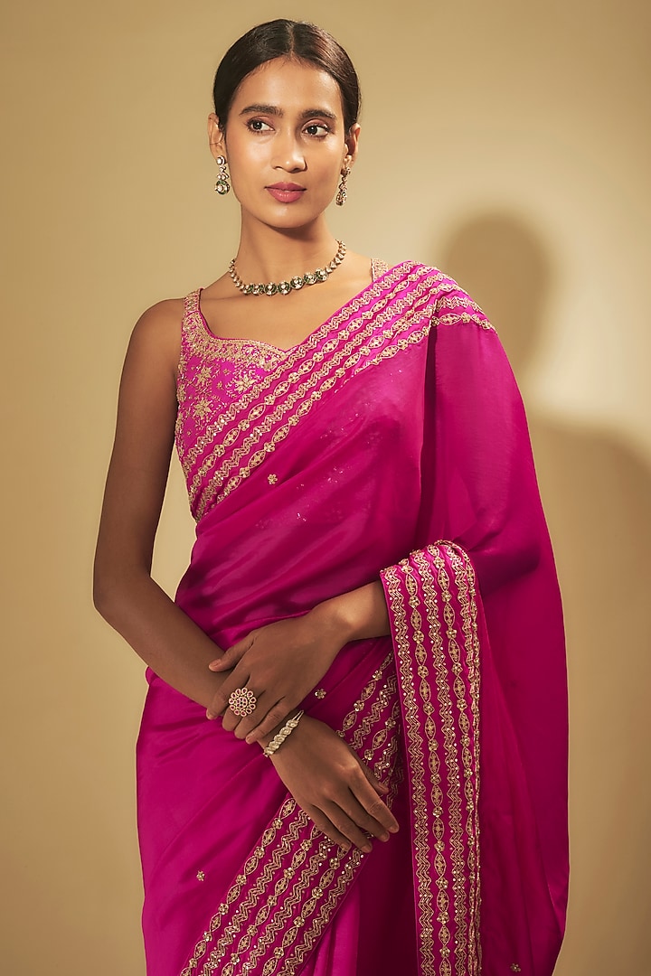 Pink Silk Organza Reception Saree Set by Punit Balana at Pernia's Pop Up Shop