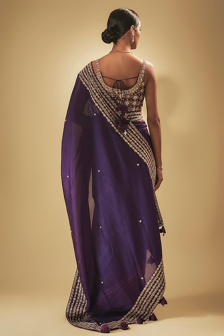 Purple Silk Organza Reception Saree Set by Punit Balana at Pernia's Pop Up Shop