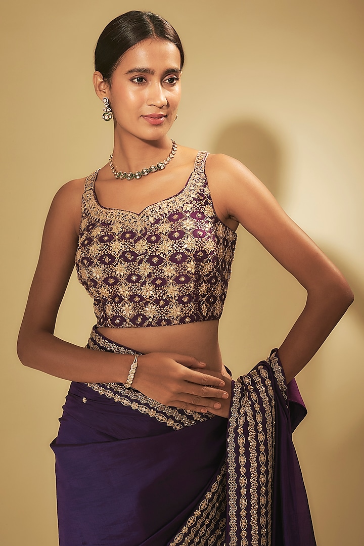 Purple Silk Organza Reception Saree Set by Punit Balana at Pernia's Pop Up Shop