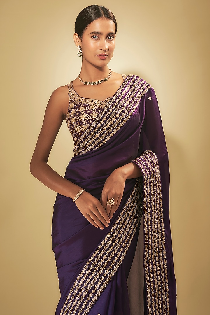 Purple Silk Organza Reception Saree Set by Punit Balana at Pernia's Pop Up Shop