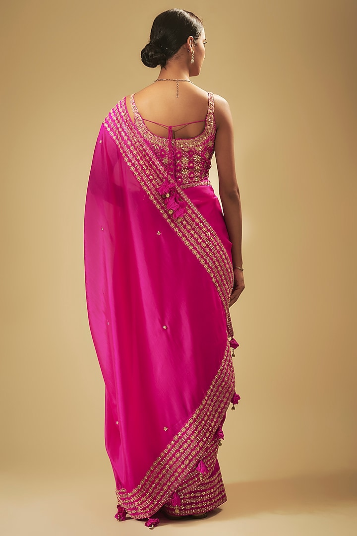 Pink Organza Silk Gota & Marodi Embroidered Reception Saree Set by Punit Balana at Pernia's Pop Up Shop