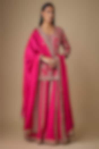 Pink Silk Marodi Work Bridal Sharara Set by Punit Balana at Pernia's Pop Up Shop