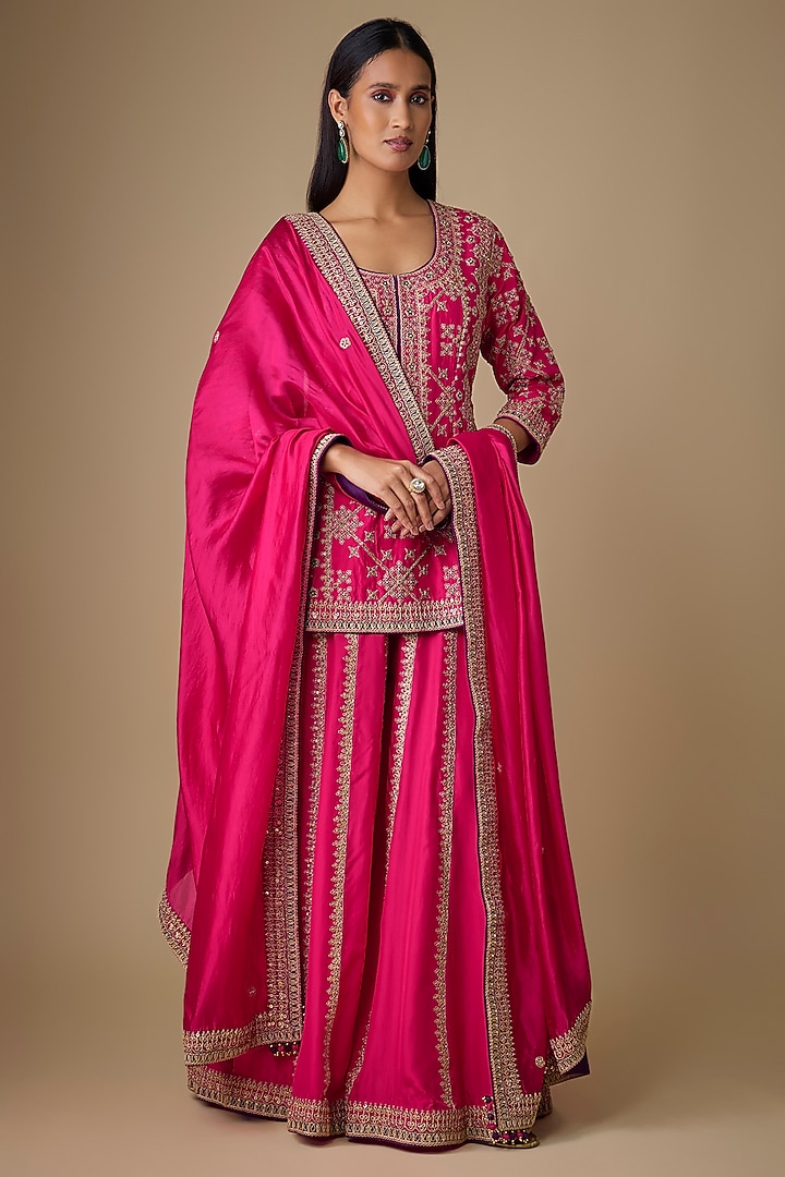 Pink Silk Marodi Work Bridal Sharara Set by Punit Balana at Pernia's Pop Up Shop