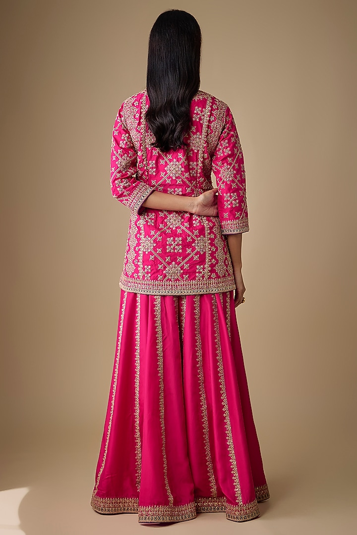 Pink Silk Marodi Work Bridal Sharara Set by Punit Balana at Pernia's Pop Up Shop