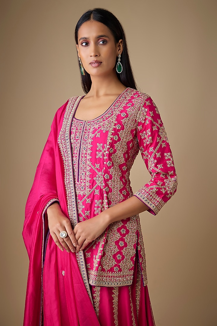 Pink Silk Marodi Work Bridal Sharara Set by Punit Balana at Pernia's Pop Up Shop