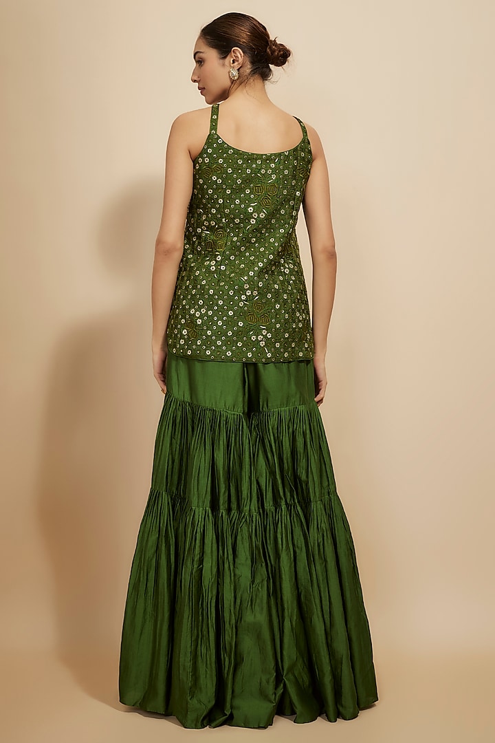 Green Chanderi Silk Gharara Set by Punit Balana at Pernia's Pop Up Shop