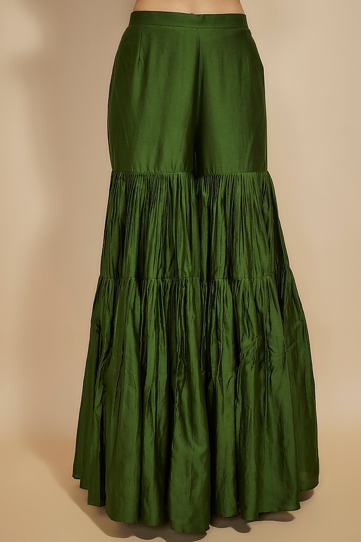 Green Chanderi Silk Gharara Set by Punit Balana at Pernia's Pop Up Shop