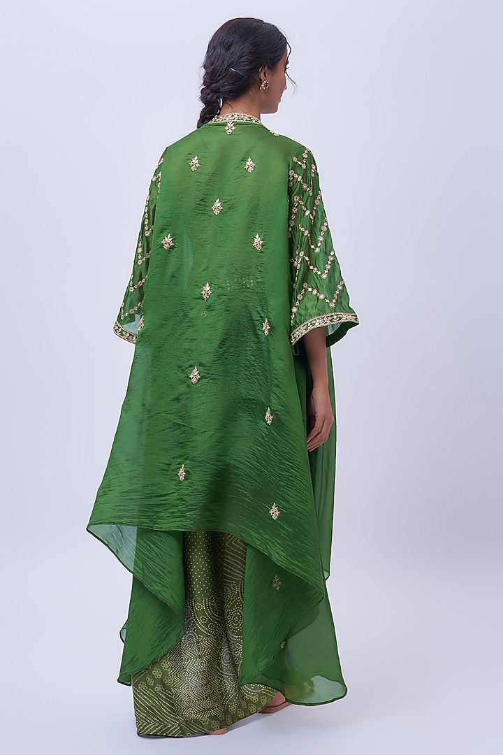 Green Satin Silk & Organza Silk Marodi Work Cape Set by Punit Balana at Pernia's Pop Up Shop