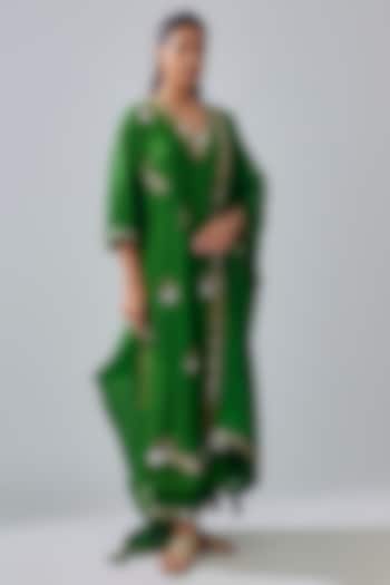 Green Organza Silk Glass Embroidered Wedding Anarkali Set by Punit Balana at Pernia's Pop Up Shop