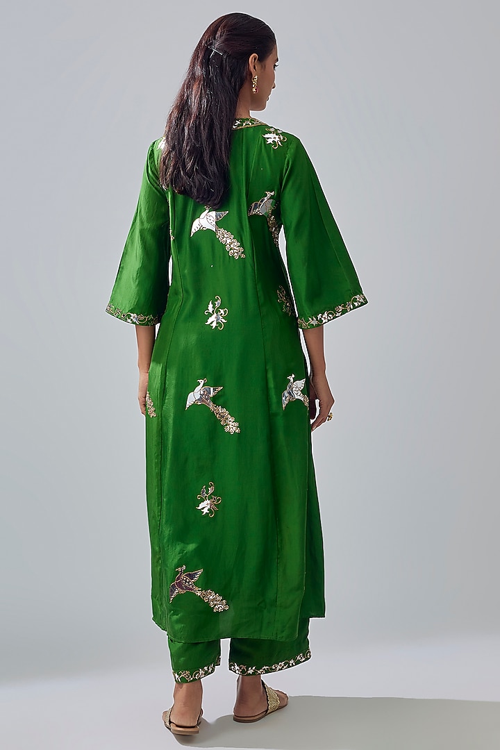 Green Organza Silk Glass Embroidered Wedding Anarkali Set by Punit Balana at Pernia's Pop Up Shop