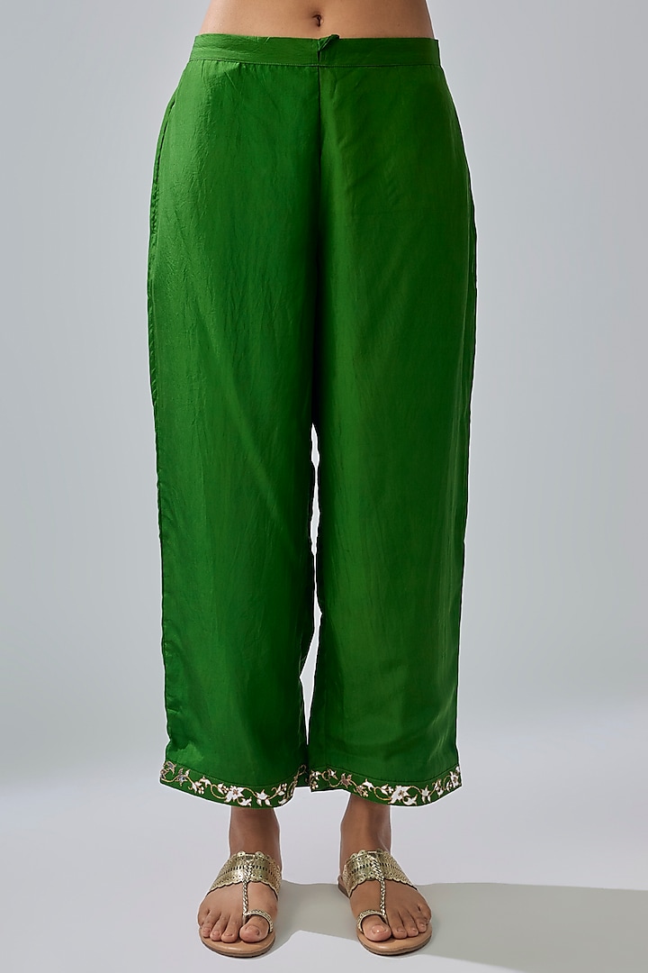 Green Organza Silk Glass Embroidered Wedding Anarkali Set by Punit Balana at Pernia's Pop Up Shop