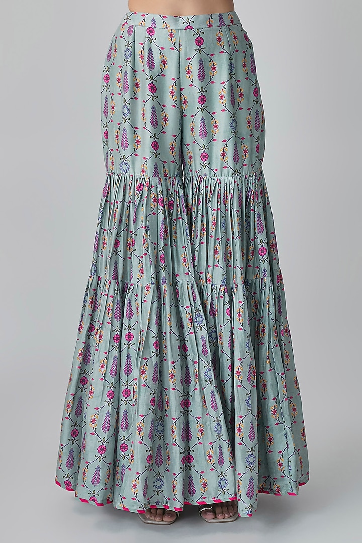 Sage Green Silk Chanderi Printed Gharara Set by Punit Balana at Pernia's Pop Up Shop