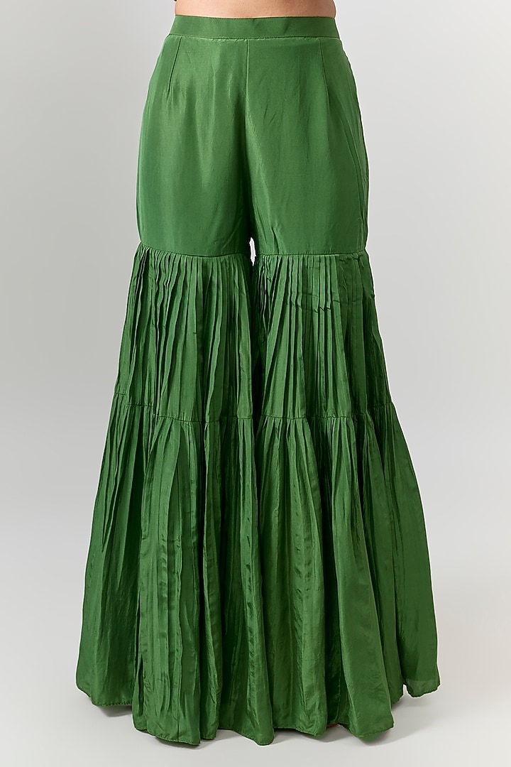 Green Silk Flared Gharara Set by Punit Balana at Pernia's Pop Up Shop