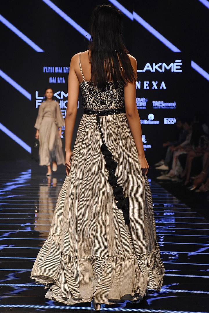 Black & White Embellished Striped Gown by Punit Balana at Pernia's Pop Up Shop