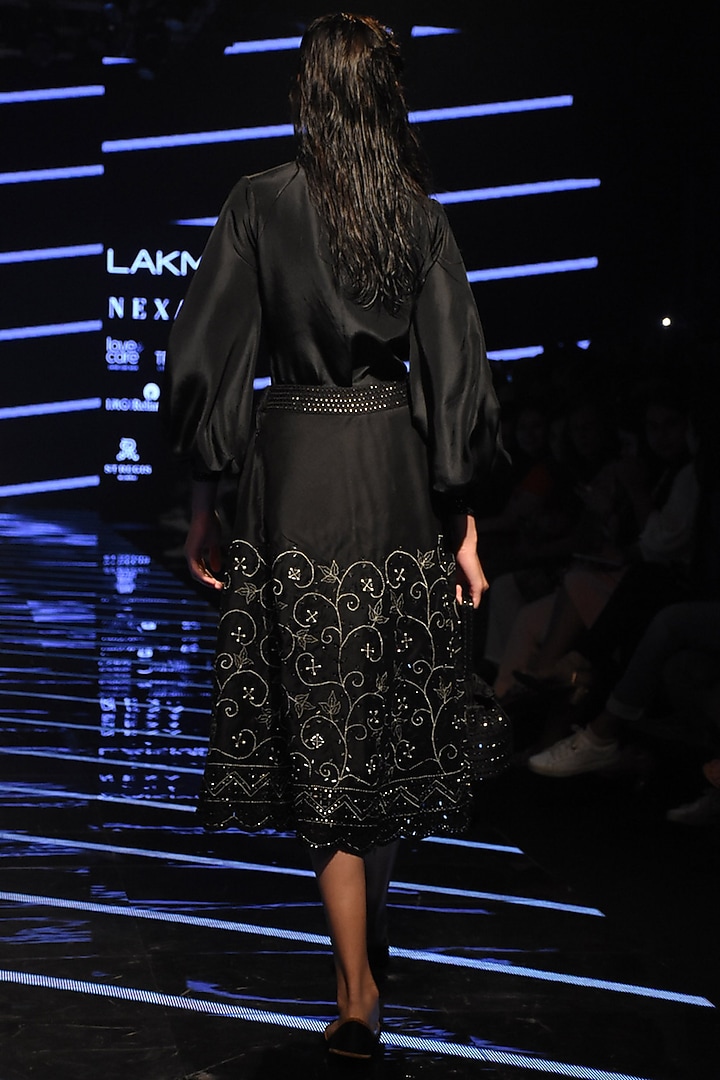 Black Embellished Skirt With Shirt & Bralette by Punit Balana at Pernia's Pop Up Shop