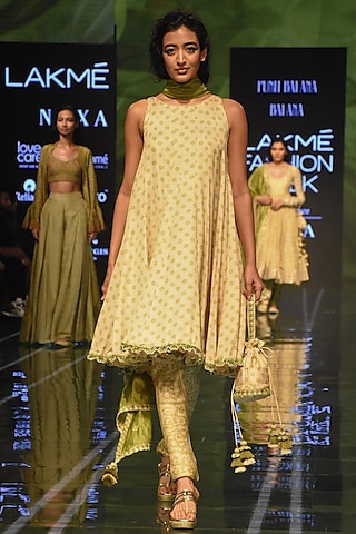 Beige & Heena Green Bandhani Printed Anarkali Set by Punit Balana