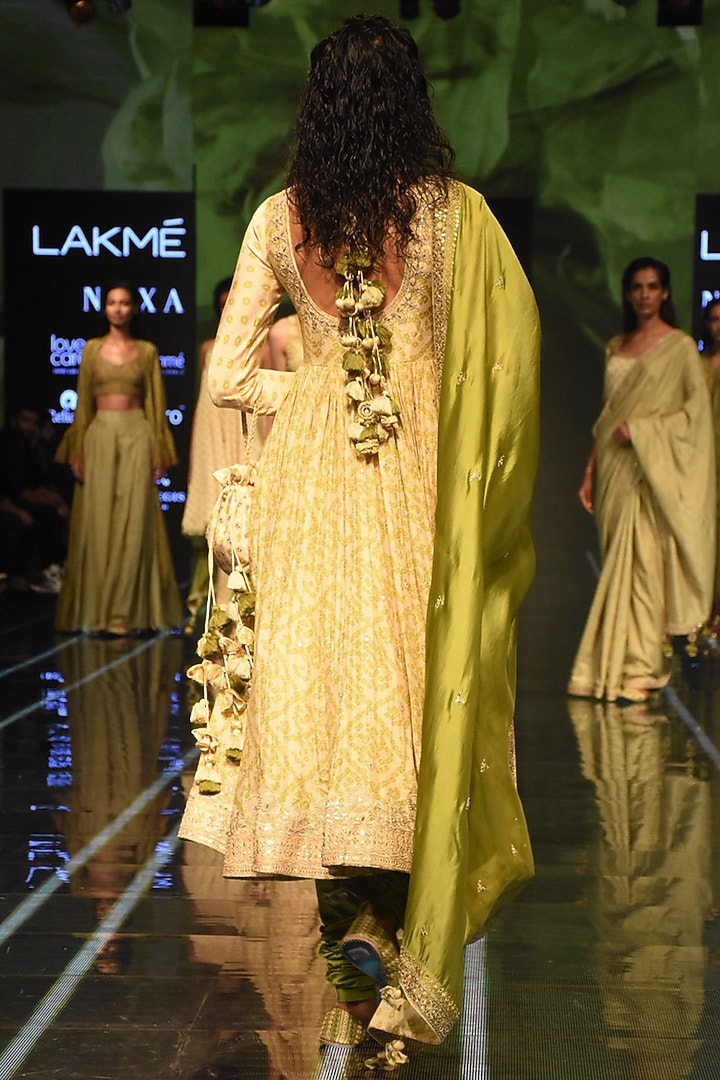 Henna Green Printed Bridal Anarkali With Dupatta by Punit Balana at Pernia's Pop Up Shop