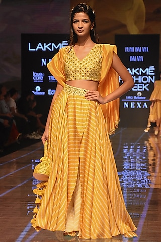 Mustard Yellow Embroidered Lehenga Set by Punit Balana