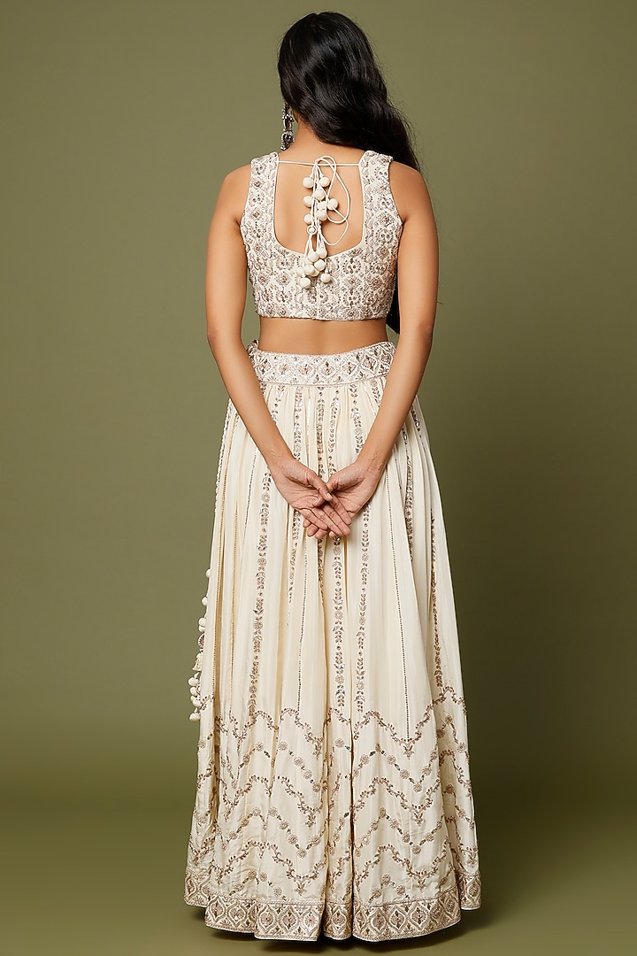 Ivory Embroidered Bridal Lehenga Set by Punit Balana at Pernia's Pop Up Shop