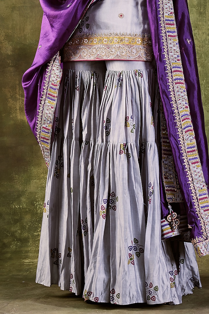 Grey Chanderi Silk Printed Gharara Set by Punit Balana at Pernia's Pop Up Shop