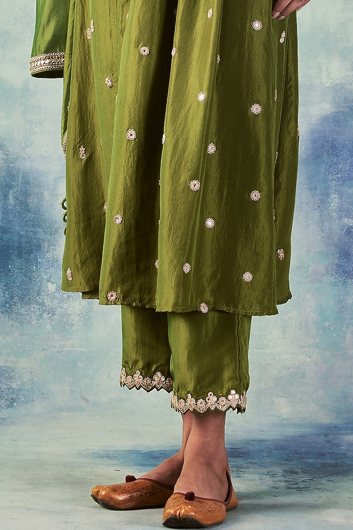 Olive Green Wedding Anarkali Set In Silk by Punit Balana at Pernia's Pop Up Shop