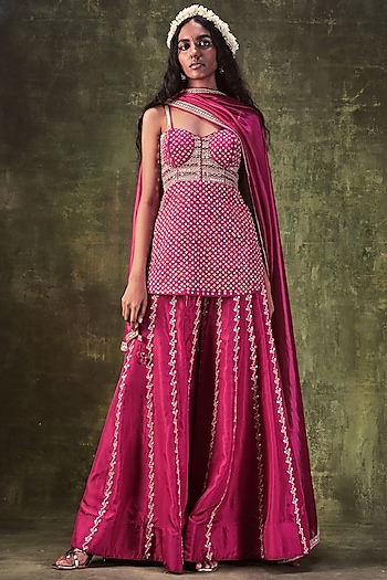 Rani Pink Embellished Bridal Sharara Set by Punit Balana at Pernia's Pop Up Shop