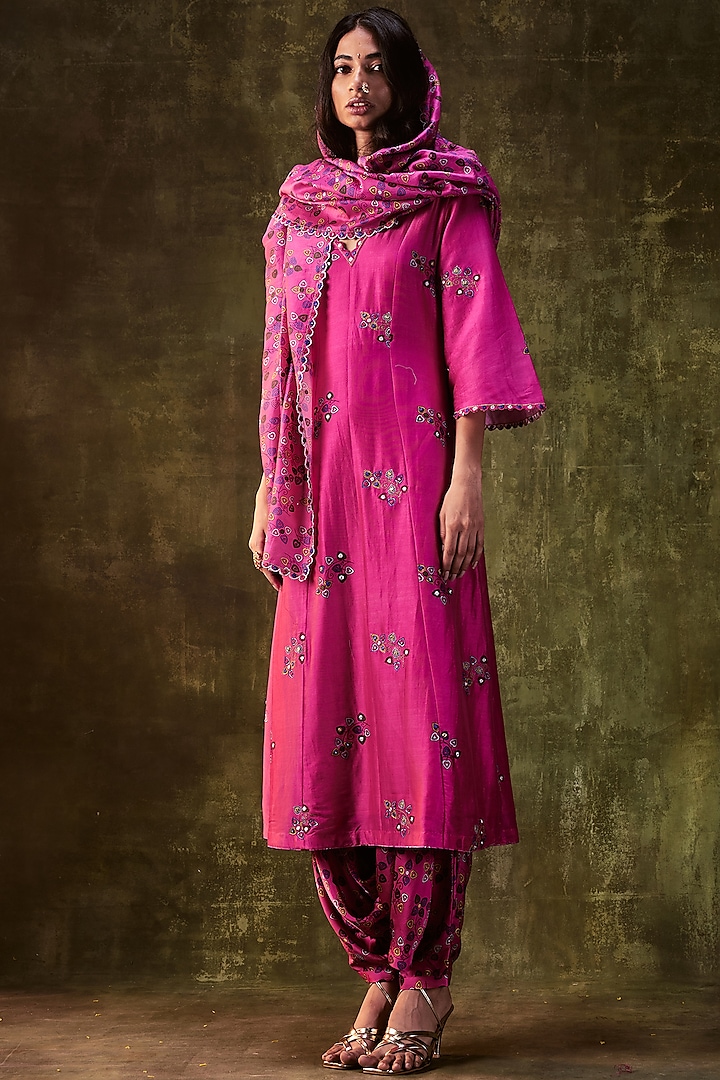 Rani Pink Printed Kurta Set by Punit Balana