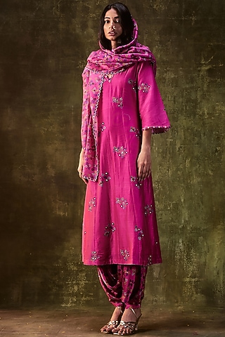 Rani Pink Printed Kurta Set by Punit Balana